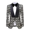 EU Size 2020 New Jacquard Jacquard Printed Men Suit Slim Fit Wedding Tuxedo Made Wedding Gray Groom Party Costume Homme
