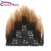 1B/4/27 Ombre Afro Kinky Curly Clip i förlängningar 100% Human Hair Brown Honey Blonde Colored Peruvian Virgin Clips on Weave Natural Curls 8pcs 120g/Set