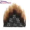 Colored 1B/4/27 Clip On Extensions Afro Kinky Curly Brazilian Virgin Honey Blonde Ombre Human Hair Weft Clip Ins Full Head 120g 8pcs/set