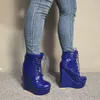 Rontic, botines de plataforma de invierno para mujer, cuñas sexis, botas de tacón alto, punta redonda, azul, verde, zapatos brillantes para mujer, tallas grandes de EE. UU. 5-15