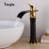 Rubinetto per lavabo Maniglia singola Rubinetto per lavabo a cascata in ottone oro nero Rubinetti per bagno caldo freddo Rubinetto per lavabo a cascata Scarico