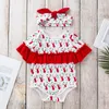 Baby meisjes kerstmis halloween jumpsuit herten pompoen spook gedrukt kant rompertjes single-breasted strikje hoofdband meisjes outfits m048