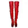 Kolnoo Hot Ladies Thigh High Boots Buckle Straps Sexy Night-club Dance Over Knee Boots Dance Evening Fashion Long Boots Red Shoes N080-3