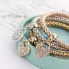 Bracelets à breloques coeur ensembles de bracelets 3 pièces or Rose argent chaîne de pop-corn amour coeur strass pendentifs bracelets pour femme bijoux cadeaux