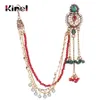 Fashion-India Ethnic 1Pcs Earring link Headdress Antique Gold Long Tassel Earrings For Women Crystal Flower Retro Jewelry