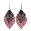 Fashion-Ladies Tassel Earrings Double Layer Leaves Simple Retro Color Metal Leaf leaves Earrings Accessories Wholesale