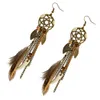 Fashion de bronze antique vintage Long Tassel Feather Resin Perles Drop Boucles d'oreilles Boucles d'oreilles à crochet de poisson pour femmes bijoux