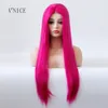 Middle Part Wig Hand Tied Rose Red Color Straight Heat Resistant Hair Cosplay Drag Queen Glueless Synthetic Lace Front Wigs Y190717