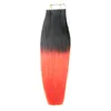 Hot Two Tone Ombre Virgin Brasilian Rak Hår 100G PU Skin Väftband i Human Hair Extensions 100G Ombre Tape Hair Extensions 18 "20"