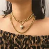 Coeur amour collier médaillon chaînes en or multicouche collier sautoirs collier bijoux femmes colliers hip hop