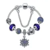 Atacado-pulseira 925 pulseiras de prata pandora para mulheres royal coroa pulseira azul cristal grânulos diy floco de neve jóias com coroa