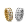 Bling Big Zircon Stone Gold Srebrne pierścionki hip -hopowe dla kobiet Man Fashion Wedding zaręczyna