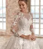 Naviblue Dolly Beach Wedding Dresses Jewel Neck Lace Appliqued A Line Glitter Long Sleeve Modest Wedding Dress Court Train Bridal Gowns 4289