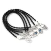 100Pcs Mixed Kabbalah Hamsa Hand lucky Charms Bracelets Black Leather Braided String 17 -21cm