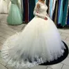 Vestido de Noiva Wit Lange Mouw Trouwjurken Baljurk Designer Nieuwe 2016 Crystal Pearls Borduurwerk voor Kerk Bruiloft Bruidsjurk