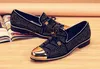 Black Suede Men Party Wedding Ventilation Casual Studded Shoes Sapato Masculino Metal Toe Mäns Flat Loafers Rökning Skor