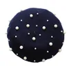2019 Vintage-Wolle Perle Beret Cap Frauen Französisch Hut Herbst-Winter-warmer Perlenstickerei Baret Caps Boina elegante Damen Feste Painter Hüte