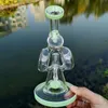 8 Inch Mini Double Recycler Glass Bongs Slitted Donut Perc Oli Dab Rigs Green Purple Heady Glass Water Pipes With 14mm Female Joint Bowl