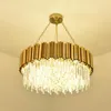 Nowoczesna lampa kryształowa Żyrandol do salonu Luksusowe złote okrągłe drewniane żyrandole łańcuchowe oświetlenie AC100-240V