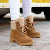 Winter Women Women S Peluche acolchado Thich Heel Tacones altos Tacones Botas de tobillo Zapatos Inglaterra Lady Lace Up Short Martin Boots Tamaño 34-43