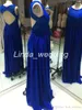 2019 prawdziwe zdjęcia Royal Blue Długie Długie Druhna Sukienka Szyfonowa Koronka Bez Rękawów Backless Formalna Guest Honor Gown Plus Size Custom