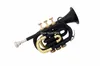 New Arrival Pocket Trumpet Bb Tune 3 Valves Pro BLACK Painted Gold Key musical instruments with Mouthpiece Case Free Shipping