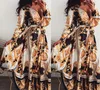 Women Party Dress Boho Wrap Summer V-neck Lond Dress Holiday Maxi Loose Sundress Floral Print Long Sleeve Elegante Dresses