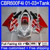 Corpo + serbatoio per HONDA CBR 600 F4i CBR 600F4i CBR600FS 600 FS 286HM.11 CBR600F4i 01 02 03 Stock rosso bianco CBR600 F4i 2001 2002 2003 Carenature