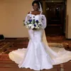 Afrikanische Meerjungfrau Brautkleider Günstige Satin Lange Schulterfrei Illusion Lange Ärmel Brautkleider Dubai Arabisch Plus Size Brautkleid