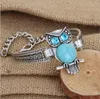 European and American Retro Bracelet Female Owl Loose Stone Diamond Antique Silver National Wind Carved Wrist Jewelry Fashion