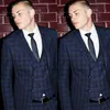 Handsome Blue Glen Plaid Mens Suit 3 Pieces Two Button Groom Wear For Wedding Notched Lapel Best Men Formal Prom Party Tuxedos