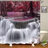 Beautiful Waterfall Red Tree Shower Curtain Set Waterproof Bathroom Curtains Carpet Non-slip Mats Pedestal Rug Toilet Seat Cover