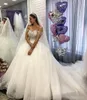 2020 New Bling Ball Gown Abiti da sposa con spalle scoperte Maniche ad aletta con perline di cristallo Princess Court Train Puffy Plus Size Abiti da sposa senza schienale