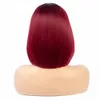 Bob Wig 12inch Short Synthetic Lace Front Wigs for Women Ombre Black Wine Red Wig