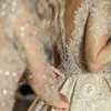 Vintage Champagne Satin Spitze applique Ballkleid Brautkleid elegante lange Ärmel Prinzessin Plus Size Saudi Arabisch Dubai Brautkleid