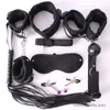 Jouets sexuels érotiques en peluche en Nylon, 7 pièces, menottes sexuelles pour adultes, fouet bouche Gag, masque sexuel, ensemble de bondages Bdsm