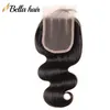 Uitverkoop Body Wave Zijden Top Vetersluiting 4x4 Braziliaans 100 Onverwerkte Zwitserse vetersluitingen Voorgeplukt Maagd Menselijk babyhaar Natuurlijke zwarte kleur 8-26 inch Bella-haar