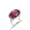 10 pz/lotto Luckyshine Ovale Rosso Cubic Zirconia Gemma Anelli 925 Argento Moda Regalo di Nozze Anello Ridimensionabile