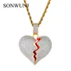 Wholesale- bling Hip Hop Heart Pendant Copper Micro pave with CZ stones Necklace Jewelry for men and women CN002