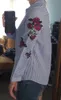 Haft kwiat róży z długim rękawem; Biała Paski Bluzka Kobiety Casual Topy Kimono Biuro Kobiet Bluzki 2019 Wiosna Plus Rozmiar 4XL