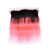 # 1B / Ombre capelli umani lisci in oro rosa 3 pacchi e fasci di tessuto brasiliano dritto Ombre rosa frontale con frontale in pizzo pieno 13x4