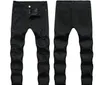 Men's Jeans Stretch Holes Denim Full Length Black Knee With Hole Ripped Pants Fashion