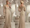 Champagne Mother of The Bride Dresses Plus Size 2023 Chiffon Half Sleeves Groom Godmother Evening Dress For Wedding New Beaded Lac4272866