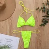 Micro bikini set donna sexy taglio alto perizoma reggiseno halter colore fluorescente costume da bagno donna estate costumi da bagno set lingerie esotica