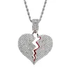 Nouveau collier pendentif coeur brisé de haute qualité colliers Hip Hop entièrement glacé strass Bling femmes hommes bijoux avec chaîne de 24 "