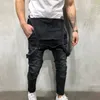 Moda homens rasgados jeans jumpsuits rua afligido buraco buraco denim bib macacão para homem suspender calças tamanho m-xxl