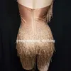 D11 Gold Tassel Bodysuit Sexig Singer Performance Wears DJ Dresses Party Hips kjoldansdräkter Bar Wear Clothe Sexig Bikini DJ S2780847