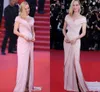 Red Carpet Celebrity Evening Dresses Sexig Off Shoulder High Split Prom Gowns Sweep Train Formell Party Dress