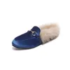 Metal chains leather flats winter loafer shoes winter warm fur flat creepers soft heel mujer Y200107