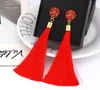 Bohemian Crystal Tassel Earrings Black White Blue Red Pink Silk Fabric Long Drop Dangle Tassel Earrings For Women Jewelry GB362